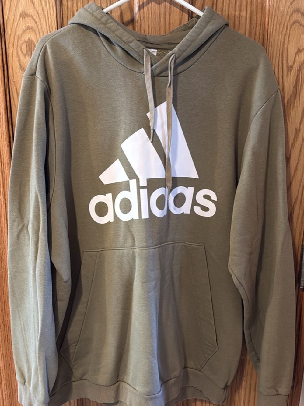 adidas Olive Green Hoodie with Large White Trefoil Logo